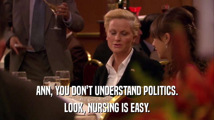 ANN, YOU DON'T UNDERSTAND POLITICS. LOOK, NURSING IS EASY. 