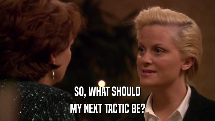 SO, WHAT SHOULD MY NEXT TACTIC BE? 
