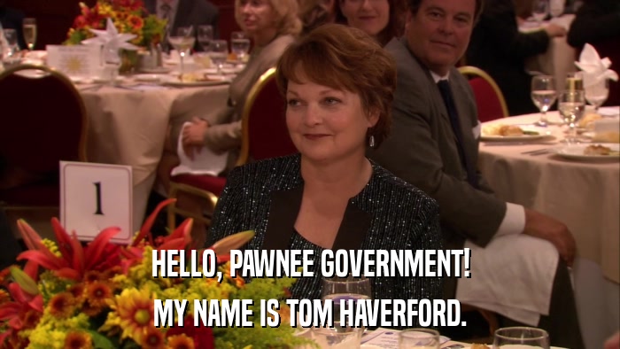 HELLO, PAWNEE GOVERNMENT! MY NAME IS TOM HAVERFORD. 