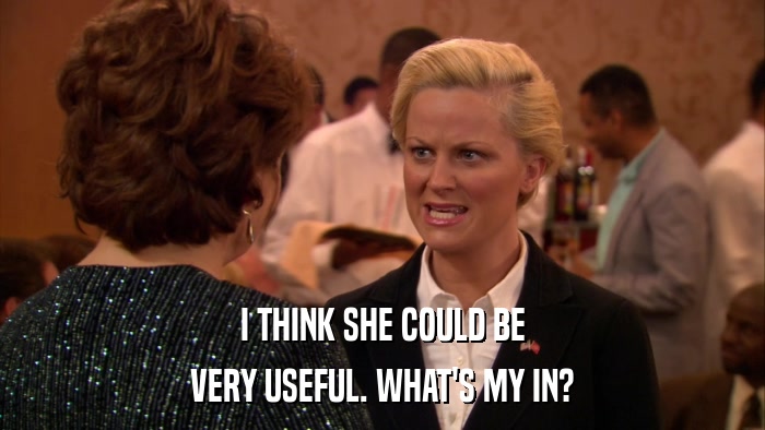I THINK SHE COULD BE VERY USEFUL. WHAT'S MY IN? 