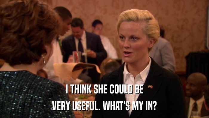 I THINK SHE COULD BE VERY USEFUL. WHAT'S MY IN? 
