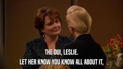 THE DUI, LESLIE. LET HER KNOW YOU KNOW ALL ABOUT IT, 