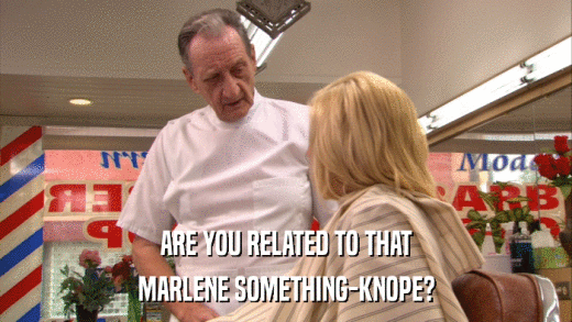 ARE YOU RELATED TO THAT MARLENE SOMETHING-KNOPE? 