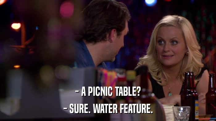 - A PICNIC TABLE? - SURE. WATER FEATURE. 