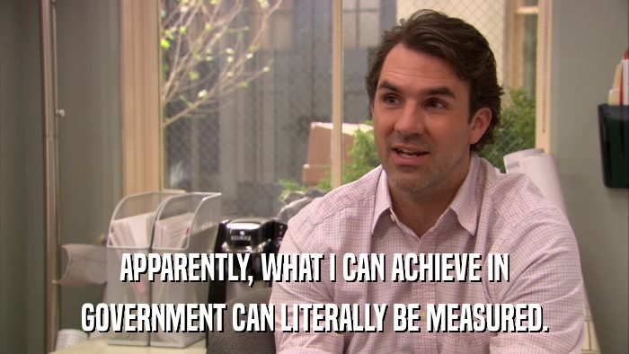 APPARENTLY, WHAT I CAN ACHIEVE IN GOVERNMENT CAN LITERALLY BE MEASURED. 