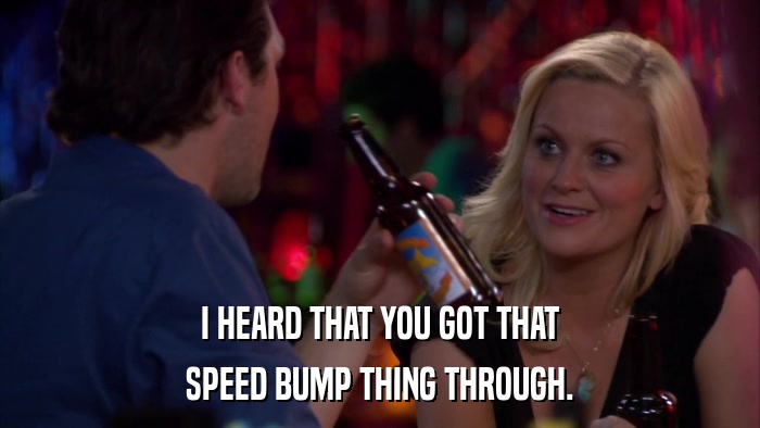 I HEARD THAT YOU GOT THAT SPEED BUMP THING THROUGH. 