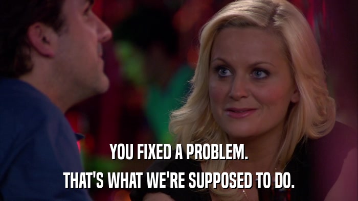 YOU FIXED A PROBLEM. THAT'S WHAT WE'RE SUPPOSED TO DO. 