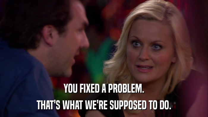 YOU FIXED A PROBLEM. THAT'S WHAT WE'RE SUPPOSED TO DO. 