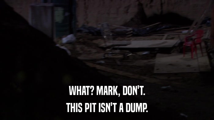 WHAT? MARK, DON'T. THIS PIT ISN'T A DUMP. 