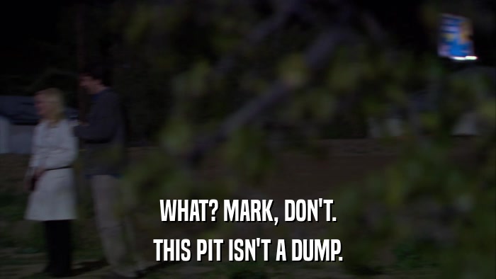 WHAT? MARK, DON'T. THIS PIT ISN'T A DUMP. 