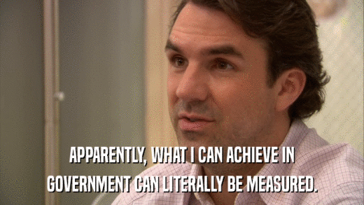 APPARENTLY, WHAT I CAN ACHIEVE IN GOVERNMENT CAN LITERALLY BE MEASURED. 