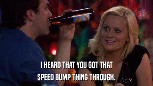 I HEARD THAT YOU GOT THAT SPEED BUMP THING THROUGH. 