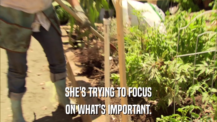 SHE'S TRYING TO FOCUS ON WHAT'S IMPORTANT. 