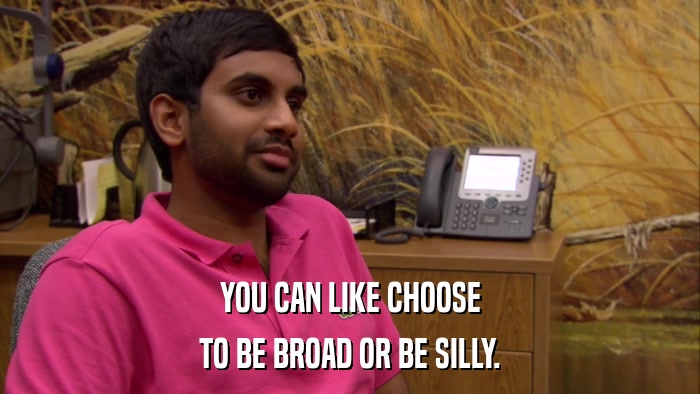 YOU CAN LIKE CHOOSE TO BE BROAD OR BE SILLY. 