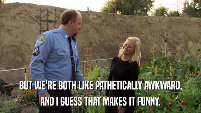 BUT WE'RE BOTH LIKE PATHETICALLY AWKWARD, AND I GUESS THAT MAKES IT FUNNY. 