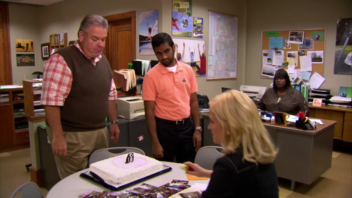 OKAY, NOBODY EAT THAT CAKE. TOM? STEP INTO MY OFFICE. 
