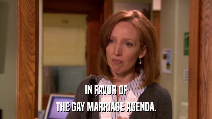 IN FAVOR OF THE GAY MARRIAGE AGENDA. 