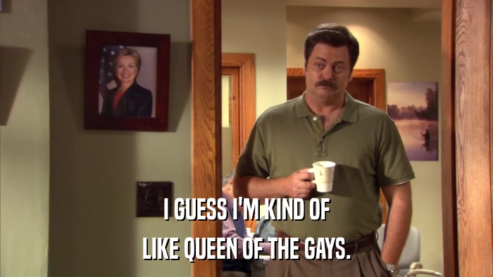 I GUESS I'M KIND OF LIKE QUEEN OF THE GAYS. 
