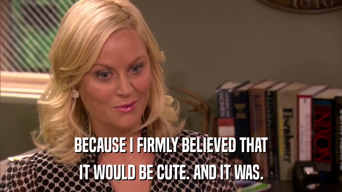 BECAUSE I FIRMLY BELIEVED THAT IT WOULD BE CUTE. AND IT WAS. 