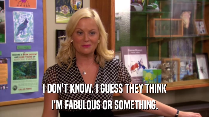 I DON'T KNOW. I GUESS THEY THINK I'M FABULOUS OR SOMETHING. 