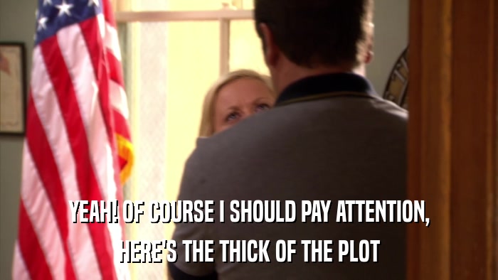 YEAH! OF COURSE I SHOULD PAY ATTENTION, HERE'S THE THICK OF THE PLOT 