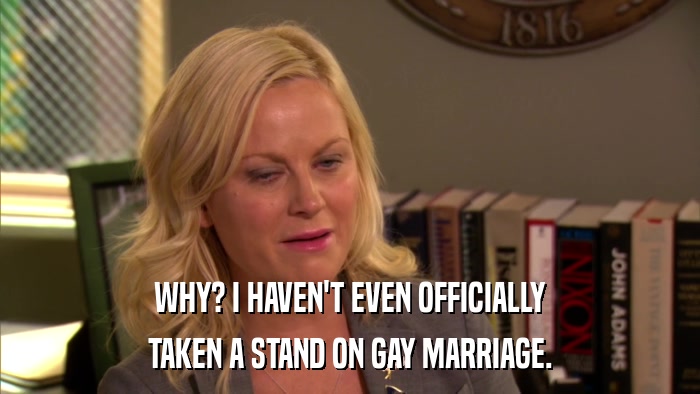 WHY? I HAVEN'T EVEN OFFICIALLY TAKEN A STAND ON GAY MARRIAGE. 