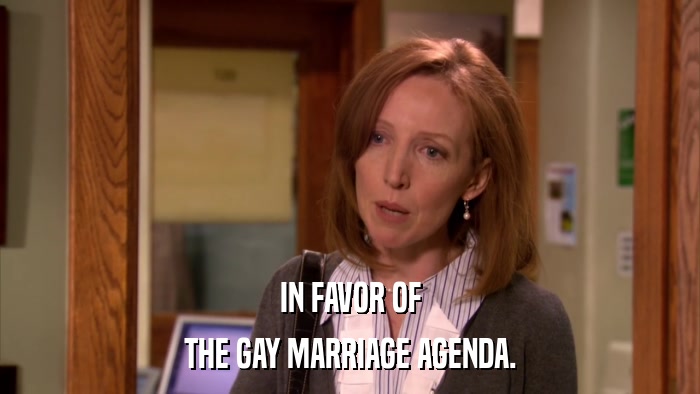 IN FAVOR OF THE GAY MARRIAGE AGENDA. 
