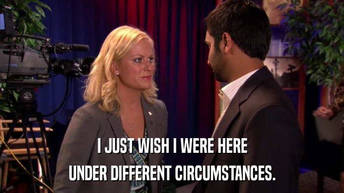 I JUST WISH I WERE HERE UNDER DIFFERENT CIRCUMSTANCES. 