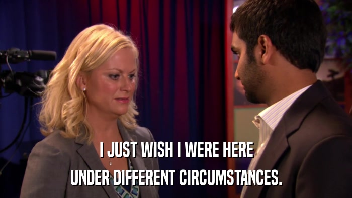 I JUST WISH I WERE HERE UNDER DIFFERENT CIRCUMSTANCES. 