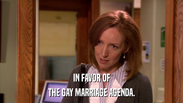 IN FAVOR OF THE GAY MARRIAGE AGENDA. 