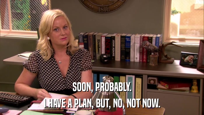 SOON, PROBABLY. I HAVE A PLAN, BUT, NO, NOT NOW. 