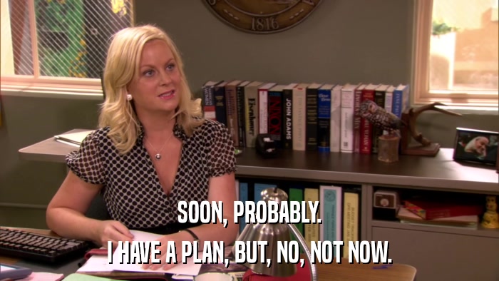 SOON, PROBABLY. I HAVE A PLAN, BUT, NO, NOT NOW. 