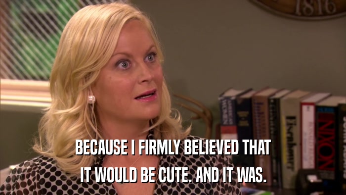 BECAUSE I FIRMLY BELIEVED THAT IT WOULD BE CUTE. AND IT WAS. 