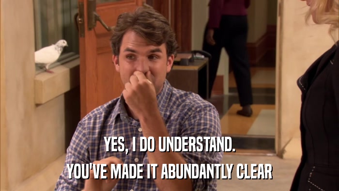 YES, I DO UNDERSTAND. YOU'VE MADE IT ABUNDANTLY CLEAR 