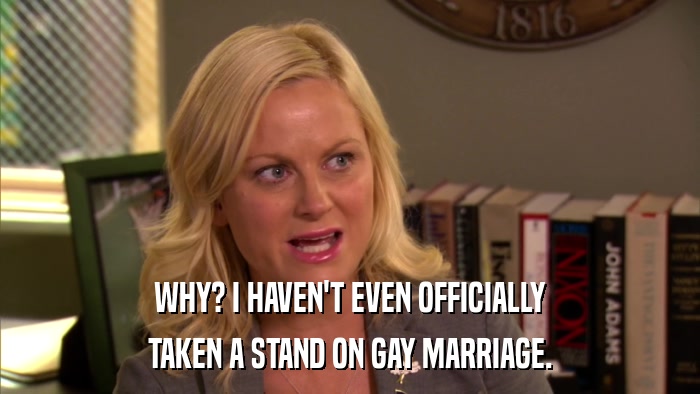 WHY? I HAVEN'T EVEN OFFICIALLY TAKEN A STAND ON GAY MARRIAGE. 