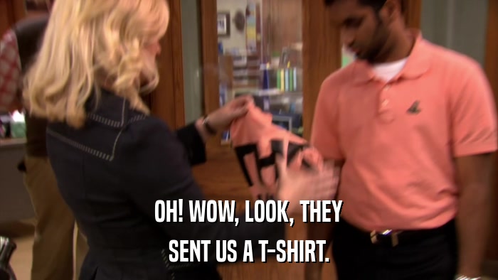 OH! WOW, LOOK, THEY SENT US A T-SHIRT. 