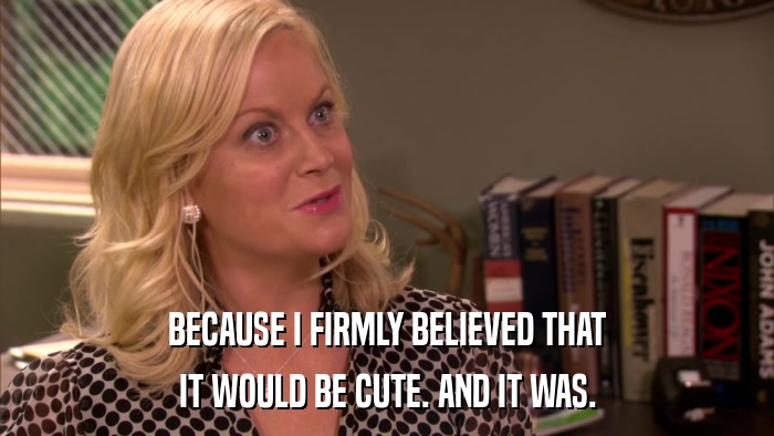 BECAUSE I FIRMLY BELIEVED THAT IT WOULD BE CUTE. AND IT WAS. 