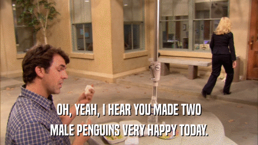 OH, YEAH, I HEAR YOU MADE TWO MALE PENGUINS VERY HAPPY TODAY. 