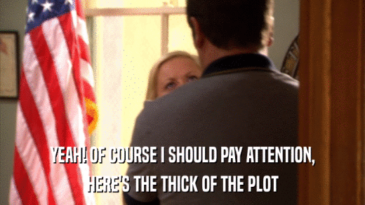 YEAH! OF COURSE I SHOULD PAY ATTENTION, HERE'S THE THICK OF THE PLOT 