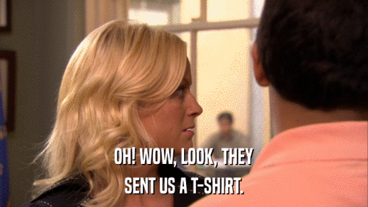 OH! WOW, LOOK, THEY SENT US A T-SHIRT. 