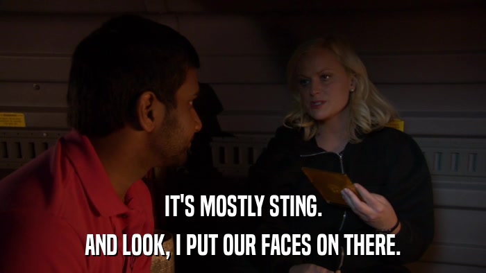 IT'S MOSTLY STING. AND LOOK, I PUT OUR FACES ON THERE. 