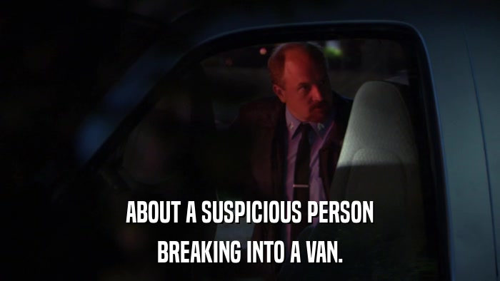 ABOUT A SUSPICIOUS PERSON BREAKING INTO A VAN. 