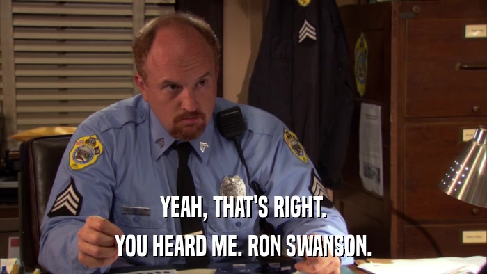 YEAH, THAT'S RIGHT. YOU HEARD ME. RON SWANSON. 