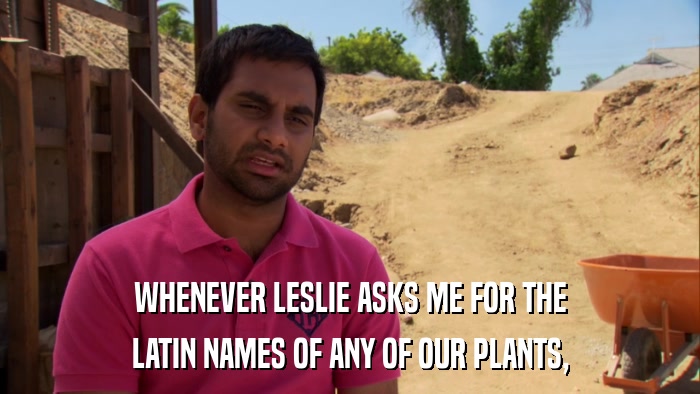 WHENEVER LESLIE ASKS ME FOR THE LATIN NAMES OF ANY OF OUR PLANTS, 