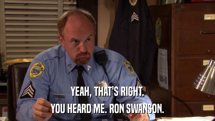 YEAH, THAT'S RIGHT. YOU HEARD ME. RON SWANSON. 