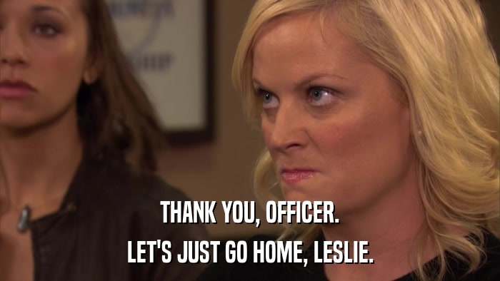 THANK YOU, OFFICER. LET'S JUST GO HOME, LESLIE. 