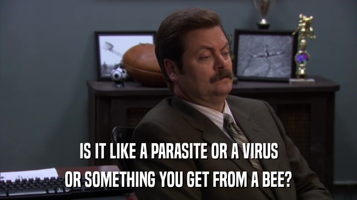 IS IT LIKE A PARASITE OR A VIRUS OR SOMETHING YOU GET FROM A BEE? 