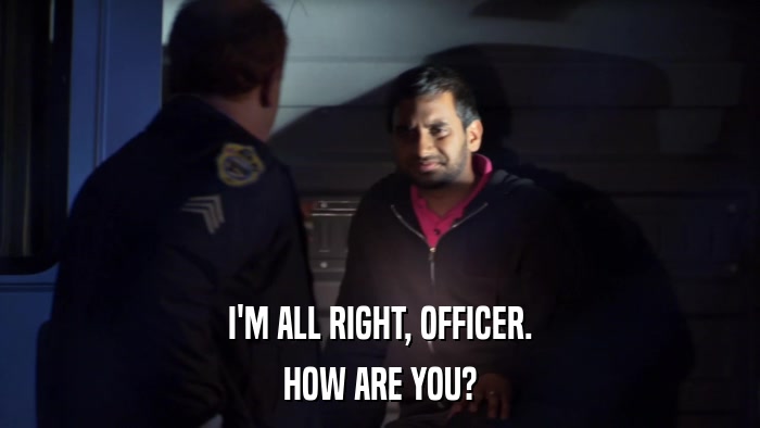 I'M ALL RIGHT, OFFICER. HOW ARE YOU? 