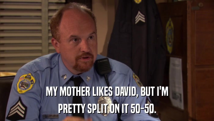 MY MOTHER LIKES DAVID, BUT I'M PRETTY SPLIT ON IT 50-50. 