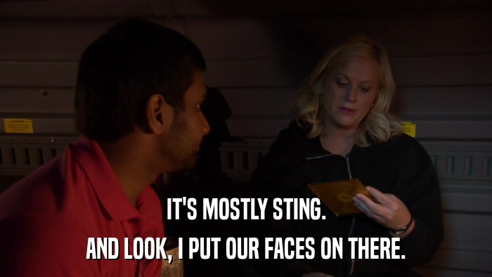 IT'S MOSTLY STING. AND LOOK, I PUT OUR FACES ON THERE. 